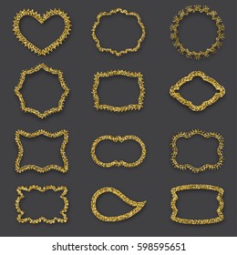 Golden frames vintage style. Glitter texture. Vector illustration