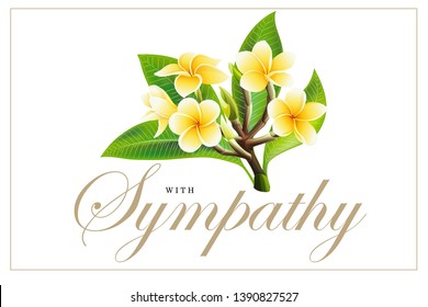 Golden frangipani or plumeria flowers with leaves, Design for invitation, wedding, sympathy condolences or greeting cards template. Vector Illustration Decorative bridal bouquet on white Background