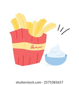 Golden French fries in a container, fast food vector design