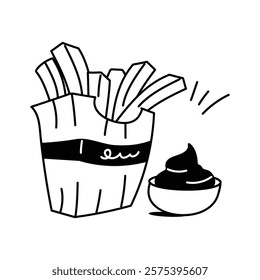 Golden French fries in a container, fast food vector design