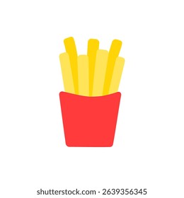 Golden french fries in a red carton, drawn in classic flat style. Perfect for fast food, side dishes, or snack visuals.