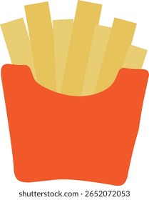 Batatas fritas douradas, servidas numa caixa vermelha