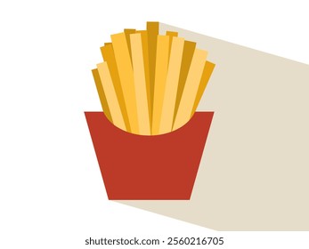 Golden French fries served in a vibrant red package. A classic symbol of fast food and casual dining. Perfect for restaurant menus and snack promotions