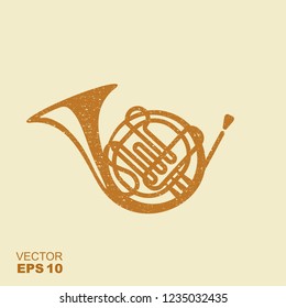 Golden French Horn Icon. Flat icon with scuffed effect in a separate layer