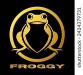 golden frog with circle logo 