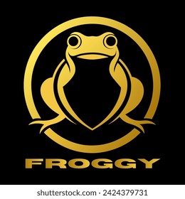 golden frog with circle logo 