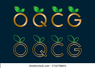 Fruta dorada, colección inicial del logotipo de la letra.