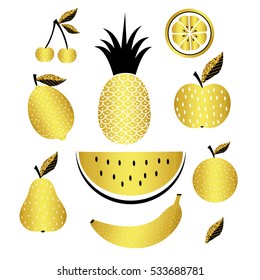  Golden fruits. Vector set