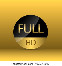 Golden Full HD label. Modern technology sign, Vector illustration
