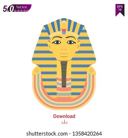 Golden funerary mask, bust of the pharaoh of ancient Egypt, Tutankhamen. International historical landmark, an ancient Egyptian artifact. Vector illustration on white background