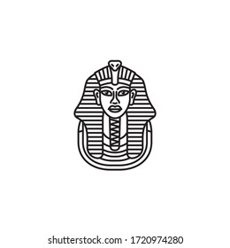 Golden funerary mask of Tutankhamun vector line icon. World heritage outline symbol.