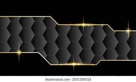 Marco futurista dorado brillante con Formas hexagonales. Fondos abstractos y texturas Arte vectorial