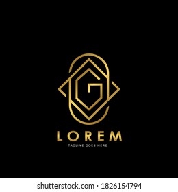 Golden G Initial letter Logo Vector Design Concept Geometrical Line