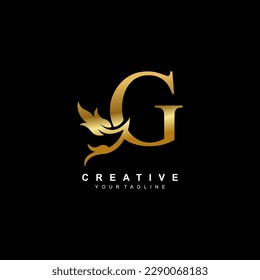 Golden G letter logo design with beautiful luxury floral element