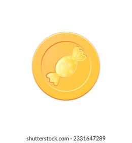 Golden game coin. Coin icon, gold medal. Coin with candy. Graphic user interface design element game coin. Money symbol game elements. Bank payment symbol. Purchases in the game, ultimate fate