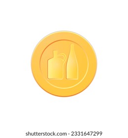 Golden game coin. Coin icon, gold medal. Coin with bottles. Graphic user interface design element game coin. Money symbol game elements. Bank payment symbol. Purchases in the game, ultimate fate