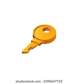 Golden game key. Fairy tale magic game ui element, secret metaphor. Password symbol icon. Security interface object. Vector illustration isolated on white background