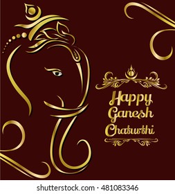 golden ganesh chaturthi festival greeting card background vector