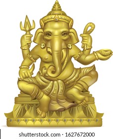 Golden Ganesha painting on a white background.