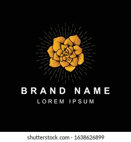 Golden gardenia, lotus, rose flower vector. flower logo.