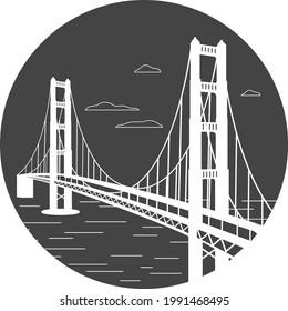 Golden Gate black and white line logo vector flat illustration