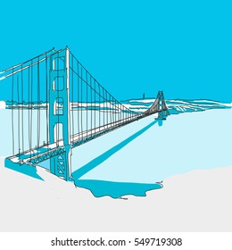 Golden Gate Bridge, Blue Series, Hand-drawn Vector Artwork