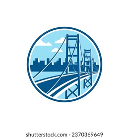 Golden Gate Bridge with City Skyline in  Circle Icon