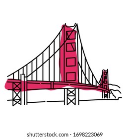 Golden Gate Bridge Color Vector. Isolated on White background