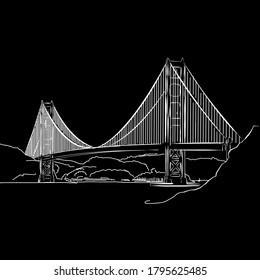 Golden Gate Bridge drawing . Black and white hand drawn illustration. Icon sign for print and labelling.