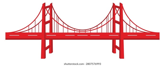 Golden Gate Bridge Flat Vector Illustration Isolated on White Background