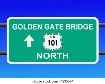 Golden Gate Bridge Highway 101 sign San francisco illustration