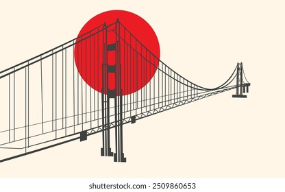 Vector de arte de línea de icono de puente de puerta dorada