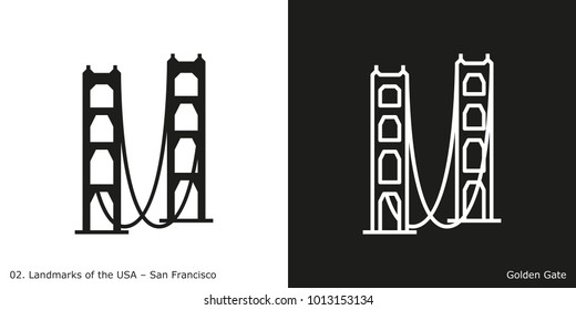 Golden Gate Bridge Icon - San Francisco. Famous American landmark icon in line and glyph style.