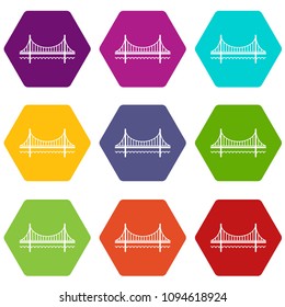 Golden gate bridge icons 9 set coloful isolated on white for web