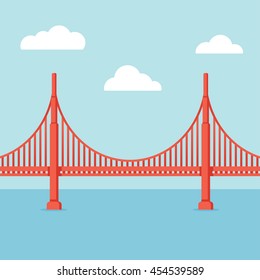 Golden Gate Bridge illustration. Flat cartoon vector style with vintage colors.