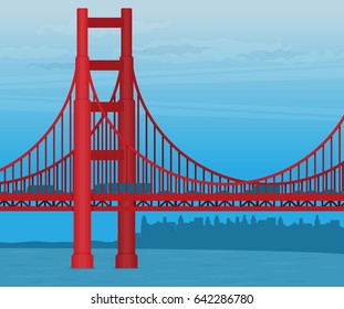 Golden Gate Bridge illustration flat vector.