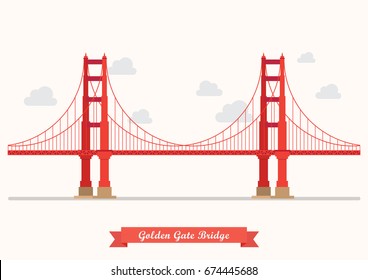 Golden Gate Bridge illustration. Flat style design isolated on background