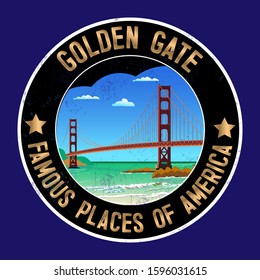 Golden Gate Bridge isolated vector illustration San Francisco California United States of America. For design cards