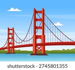 Golden Gate Bridge landscape view. San Francisco, United States of America travel banner. Vector stock