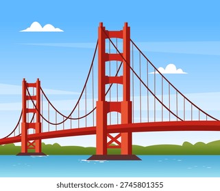 Golden Gate Bridge landscape view. San Francisco, United States of America travel banner. Vector stock
