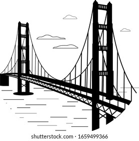 Golden Gate Bridge line vector illustration black and white San Francisco California United States of America 