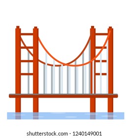 Golden gate bridge in San Francisco. Red building over the water in California USA. Tourist attraction. The road to the car. A symbol of the urban landscape. Cartoon flat illustration
