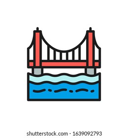 Golden Gate Bridge, San Francisco, USA flat color line icon.