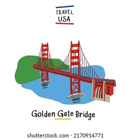 Golden Gate Bridge San Francisco Landmark USA Hand drawn illustration