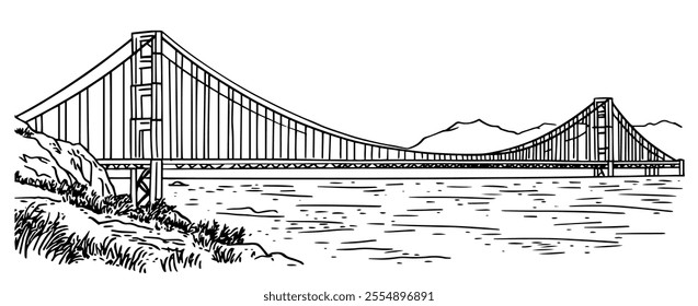 Golden Gate Bridge San Francisco doodle hatching vector sketch