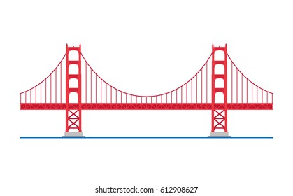 Golden Gate Bridge, San Francisco, USA. Isolated On White Background Vector Illustration.