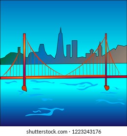 Golden Gate Bridge side view. San Francisco symbol isolated vector illustration.