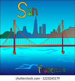 Golden Gate Bridge side view. San Francisco symbol isolated vector illustration.
