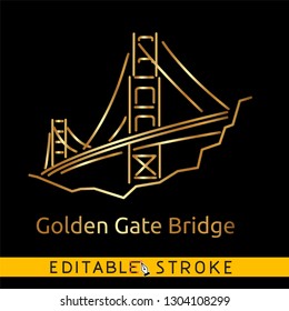 Golden Gate Bridge. Symbol Of San Francisco Logo Or Icon On Black Background. Easy Changing Vector With Editable Strokes.