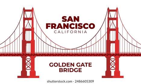 Puente Golden Gate. Símbolo estadounidense. San Francisco (Estados Unidos de América). Vista lateral. Vector Ilustración de estilo plano